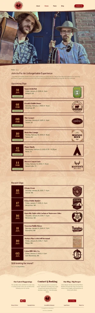 2-Get-There | Lifelong Learning, Global Citizenship, Creative Expression | Schedule of Gigs for the WelterBrothers Website